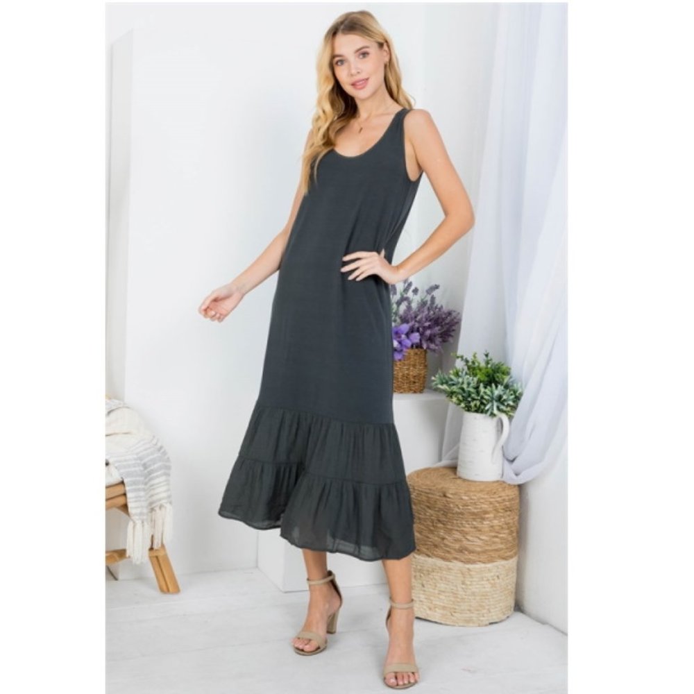 Charcoal Gray Ruffled Tank Dress